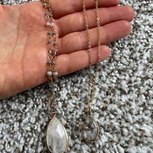 Elegant Gold and Purple-Gray Teardrop Necklaces, Set of 2